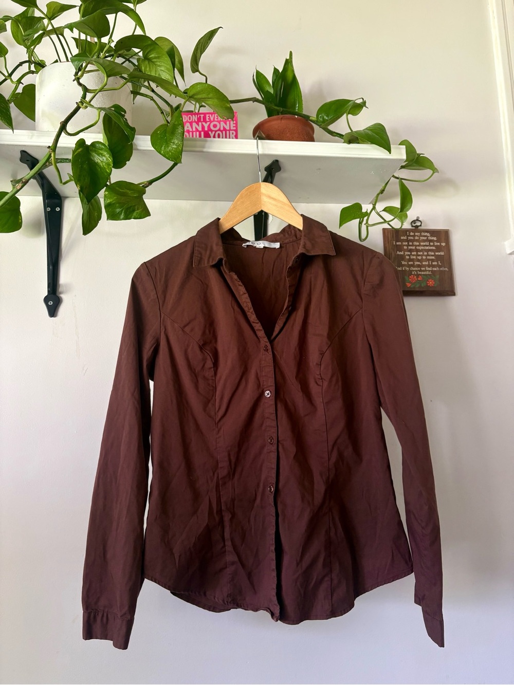 cleo Women's Chocolate Brown Button-Front Blouse